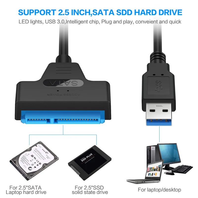 DeepFox Externo USB 3.0 De 2.5 Pulgadas HDD SATA Interfaz Conecte el Cable Para el Ordenador Portátil 4