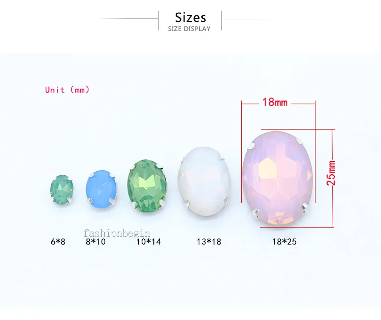 12p 8x10/10x14/13x18mm oval blanco/verde/azul/rosa opal de coser en vaso de cristal joyas de diamantes de imitación de plata de la garra de Vestir fabricación de perlas 4