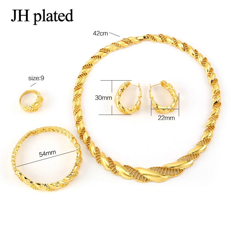 JHplated Árabe conjuntos de Joyas de Oro de Color de Collar Pulsera Pendientes anillo de conjuntos de África/Oriente Medio 4
