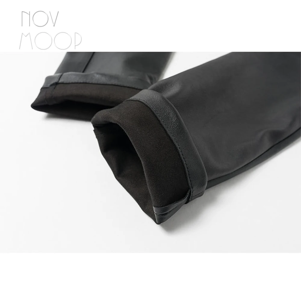 Novmoop de alta calidad importados de estirado de cuero genuino de las mujeres pensil pantalones Pantalon en cuir tramo femme LT3250 4