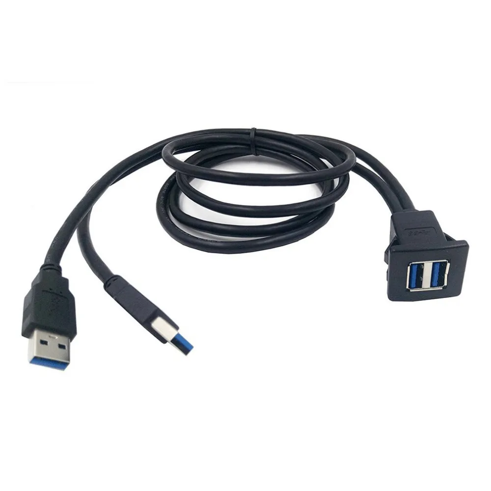 1M/2M Enchufe el Cable USB 3.0 de Coche de Auto Montaje empotrado Macho a Hembra Cable de Extensión de Panel Panel Cuadrado de Línea de Audio para Motocicleta 4