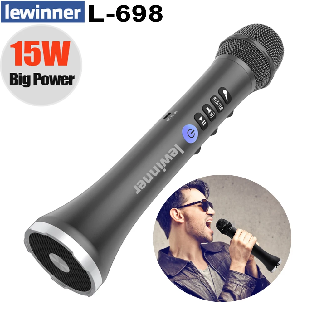 Lewinner L-698 Inalámbrica Karaoke Micrófono Altavoz Bluetooth 2-en-1 de Mano de Cantar y Grabación Portátil con KARAOKE Player para iOS y Androi 4