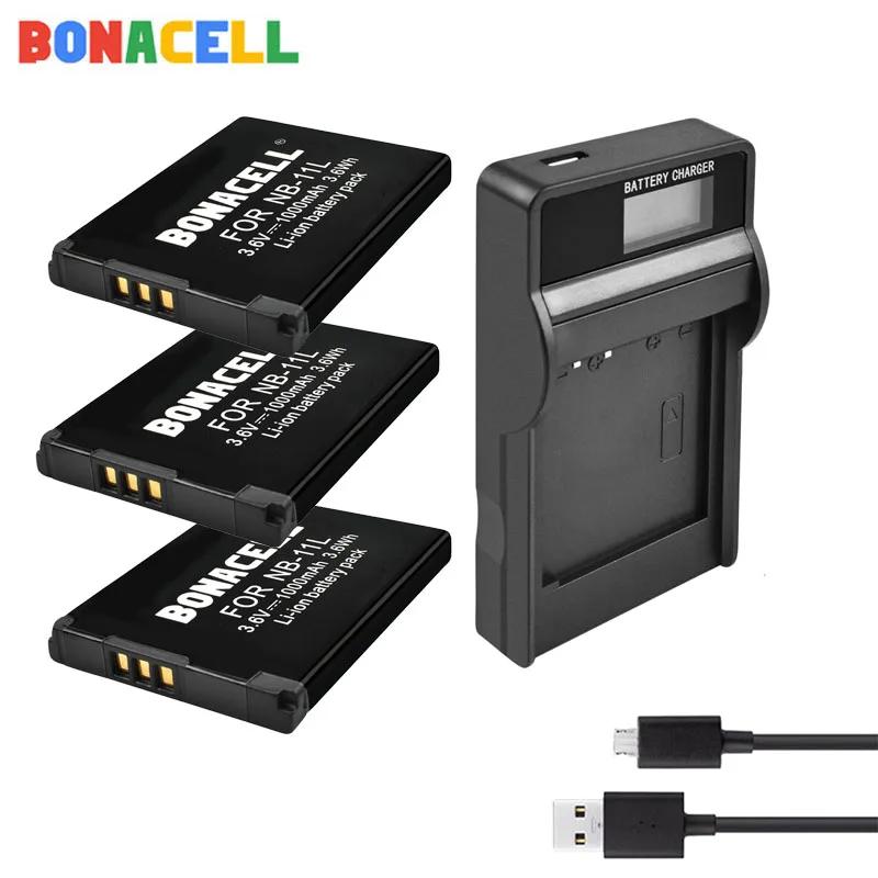 Bonacell NB-11 L de la Batería + LCD Cargador para Canon PowerShot ELPH 110 HS A2300 A2500 A3500 ES A2300 140 150 34 Cámara Digital 4