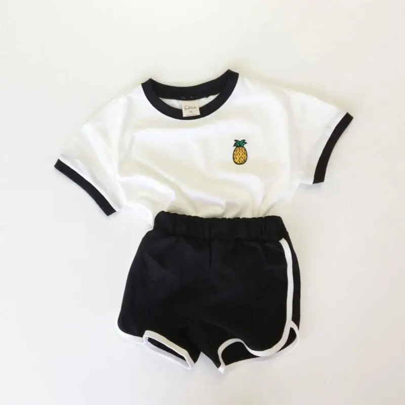 2020 Recién nacido Bebé Niños Ropa de Bebé Lindo Conjunto de la Fruta Impresión del Patrón de Niño Niña Tops camisetas+pantalones cortos Pantalones 2pcs Trajes de Verano Conjunto 4