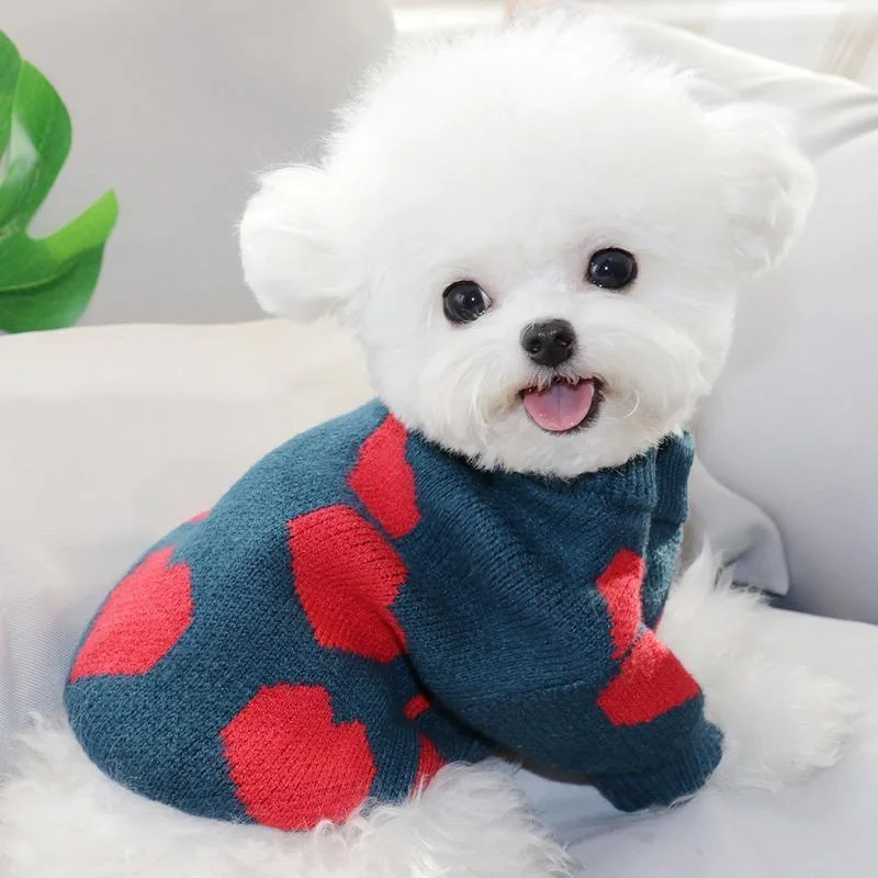 Nuevo Otoño y el invierno ropa de amor impresión de mascota gato de Peluche Bichon Pomerania VIP pequeños perros Schnauzer de ropa de perro suéter de punto 4