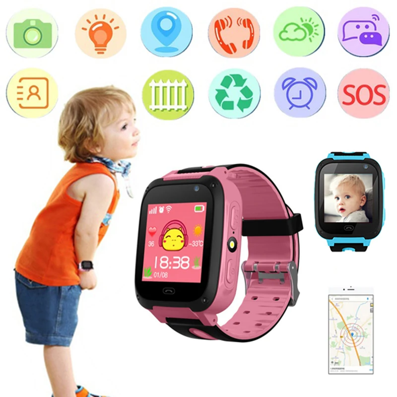 Los niños de Reloj Inteligente de la Cámara de la Pantalla Táctil de la prenda Impermeable Bebé Niños Anti-pérdida de Tracker SOS de la Llamada Caja de reloj de Pulsera para Android IOS 4