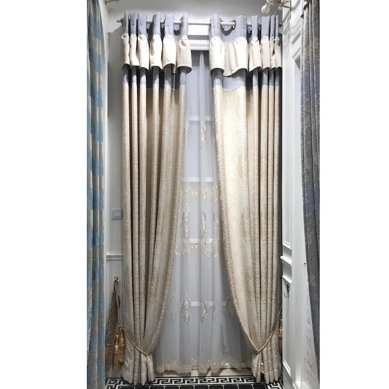 De algodón de Chenilla de la Cortina del telar jacquar de color Beige de Alta gama Cómodo cortinas para la Sala de estar Dormitorio de Estilo Europeo, estilo Sencillo y Moderno 4
