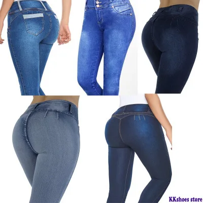 Las mujeres del Tramo de Mezclilla Skinny Vaqueros Slim Tope de Elevación Lápiz Pantalones de Cintura Alta Pantalones Vaqueros 4