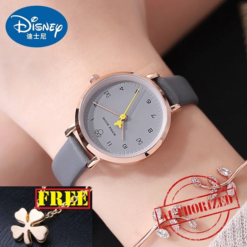 Marca Disney 2018 señoras relojes de pulsera de Mickey mouse de cuero genuino de cuarzo para mujer relojes de número impermeable de la moda de mujer relojes 4
