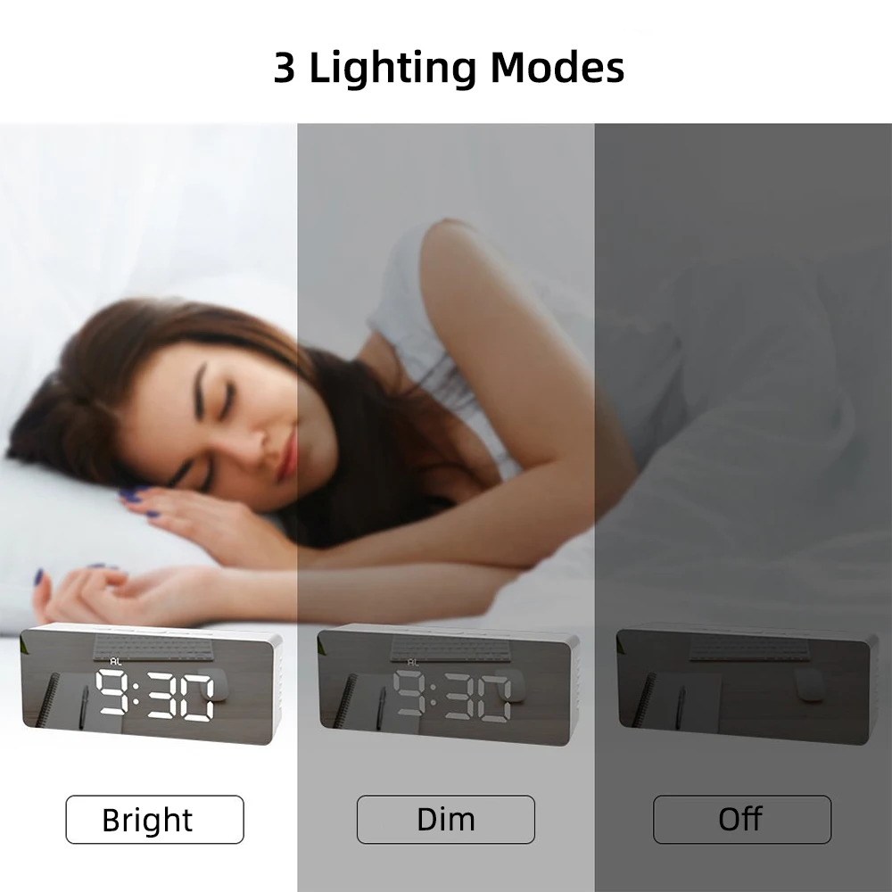 Espejo Digital de la Pantalla LED de Alarma del Reloj Multifunción de Repetición de alarma Reloj de Escritorio de la Temperatura del Calendario USB/AAA Electrónicos Alimentados 4
