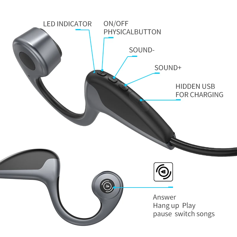 Z8 Inalámbrica de Conducción Ósea Auriculares Bluetooth 5.0 Inteligente Auriculares Deportivos el Gancho para la Oreja los Auriculares de manos libres Auriculares con Micrófono 4