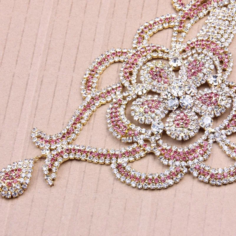 2018 Revestidos de Cristal Conjuntos de Joyas de Novia de Fiesta de la Boda del Collar de los Pendientes de diamantes de imitación de color Rosa Delicado de la Joyería para las Mujeres de Regalo 4