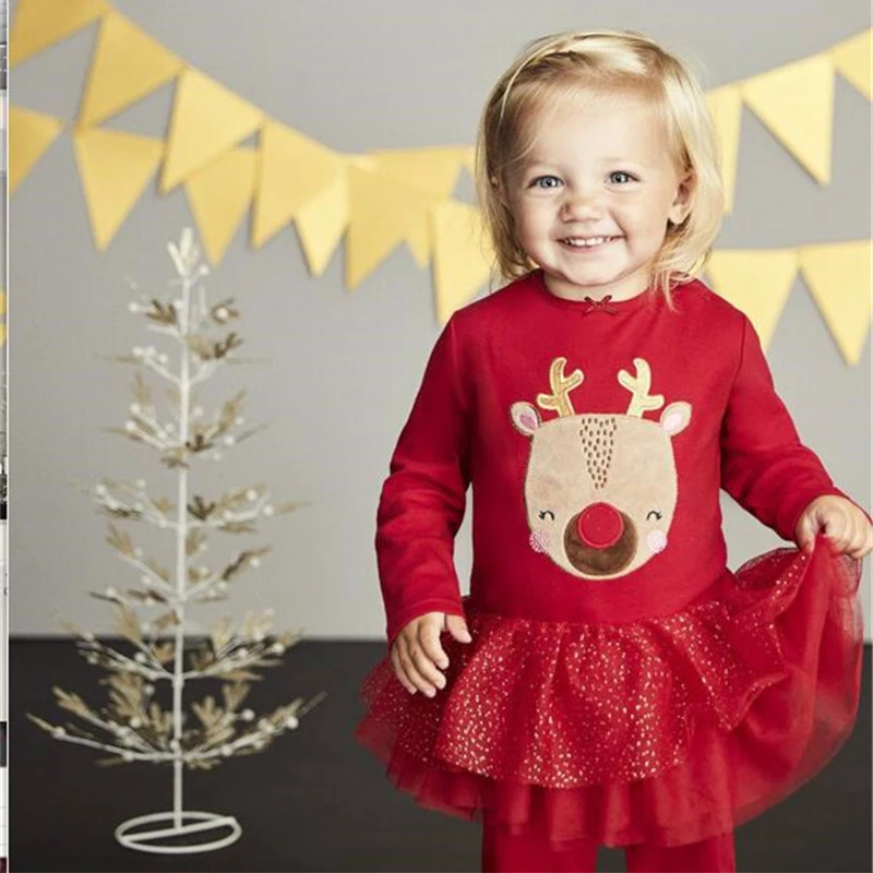 2020 Nuevo Bebé Niño Niños Rojo de Navidad Elk Vestidos para Niñas Otoño Invierno Ropa 4
