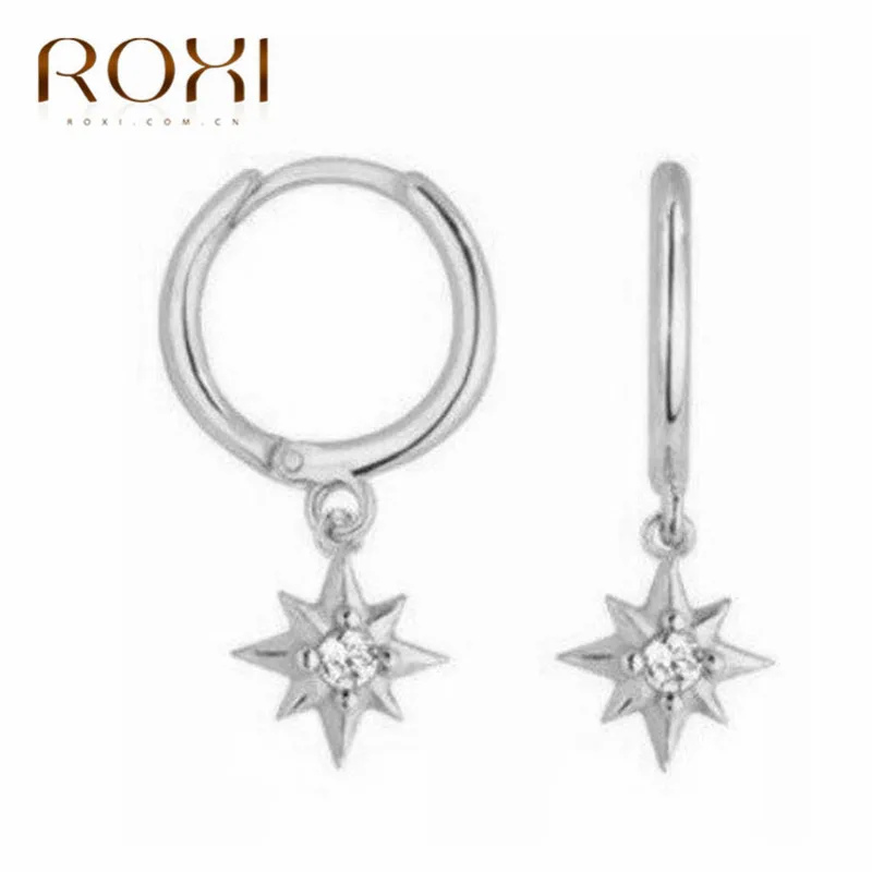 ROXI Esterlina 925 Pendientes de Plata de corea Mini Circón Estrella Colgante Pendientes del Perno prisionero para las Mujeres Femenina Colgante Círculo Pendientes 4