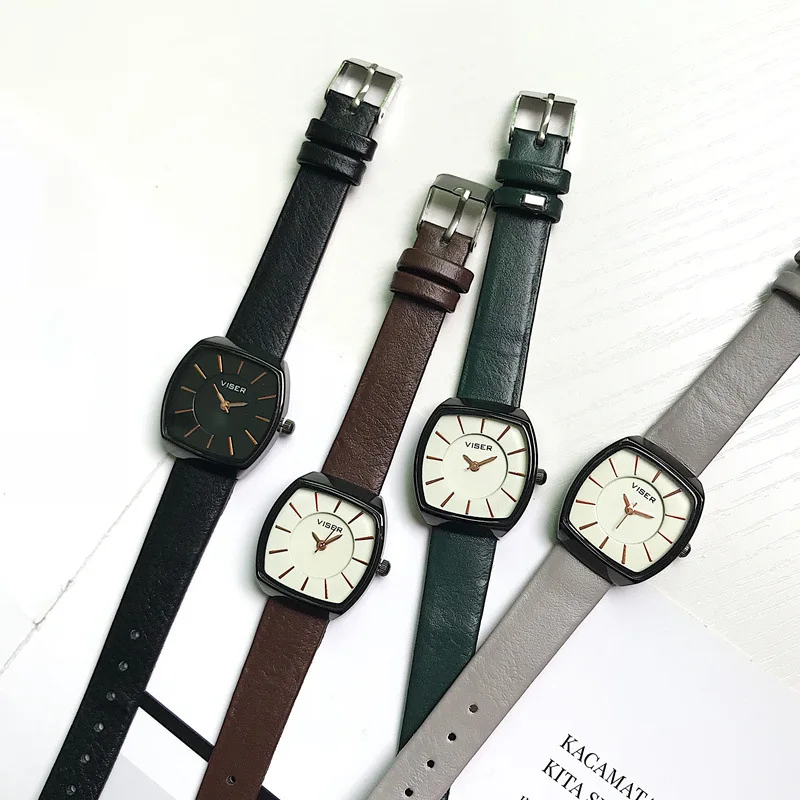 Simple vintage de cuero mujer relojes de diseñador de la plaza de la moda femenina pulsera de la alta calidad elegante casual de las señoras reloj de cuarzo 4