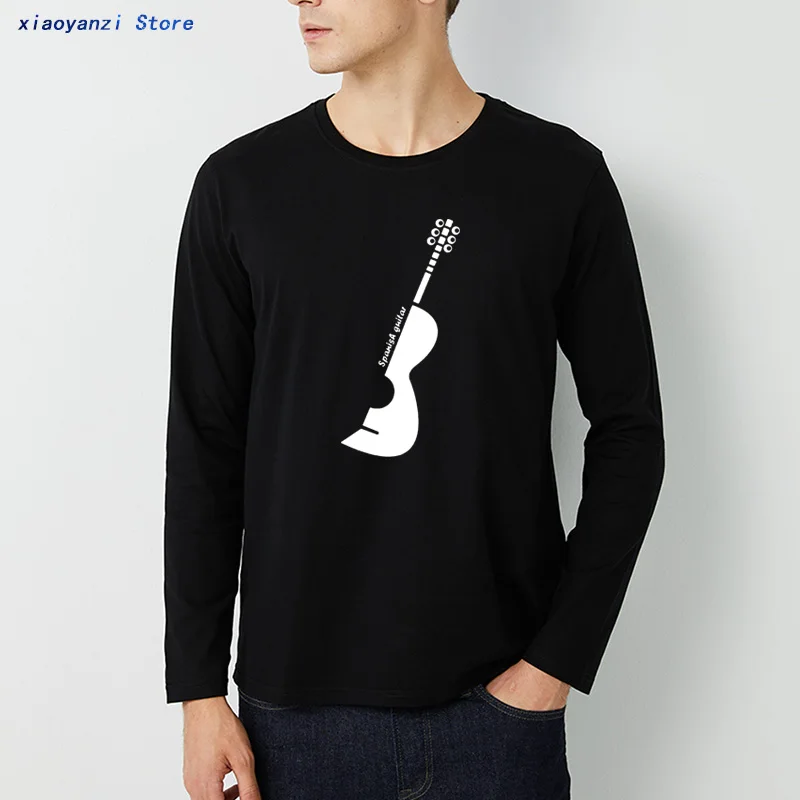 La música de la camisa de los Hombres de Manga larga camiseta camiseta Impresa Casual de Diseño de Moda Masculina Camisetas Tops guitarra española camisa blanca 4