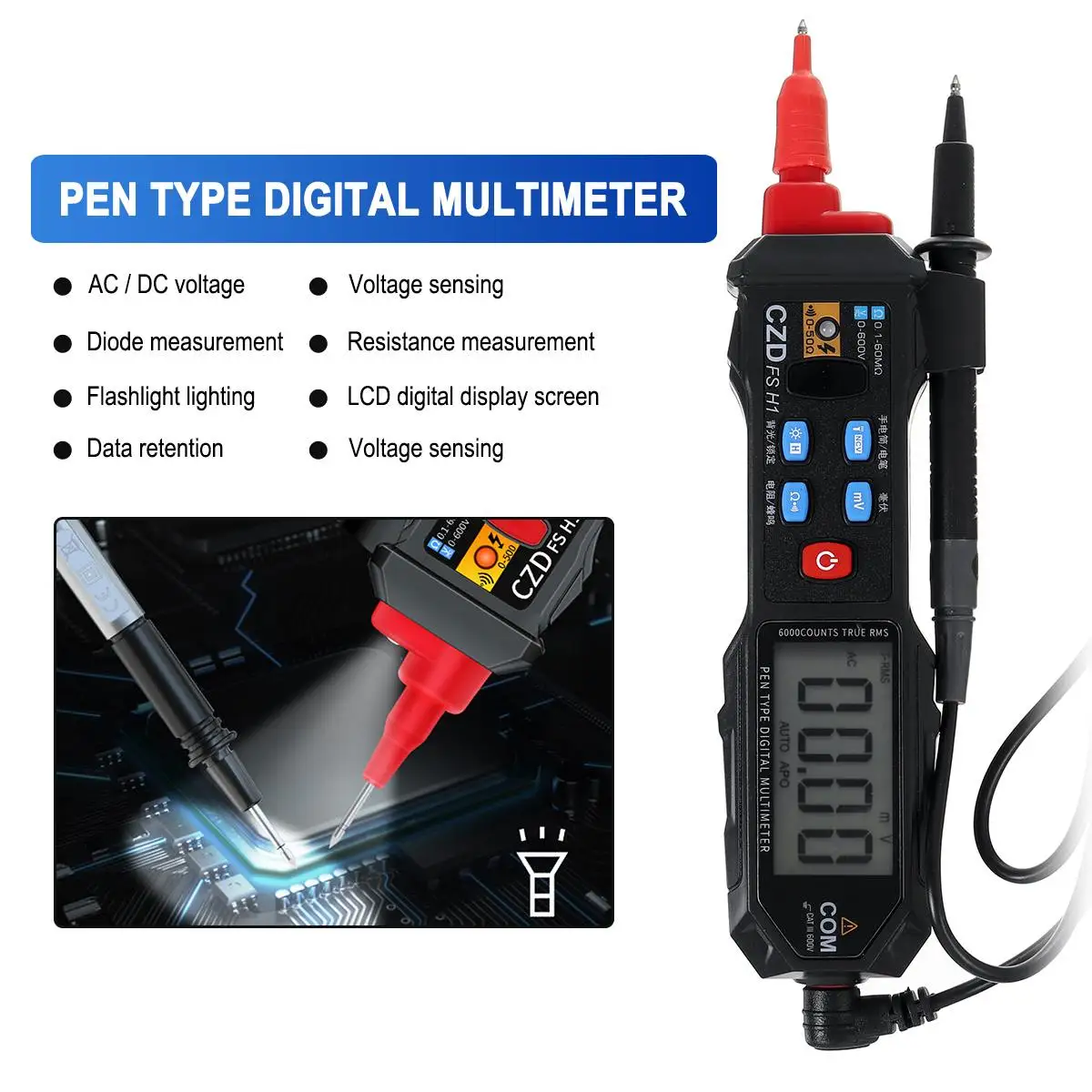 Multímetro Digital Pen Tipo de Multímetro con y Sin Contacto de Auto Eléctrico de autonomía de Mano Bolsillo Multímetro AC / DC, Voltaje 4