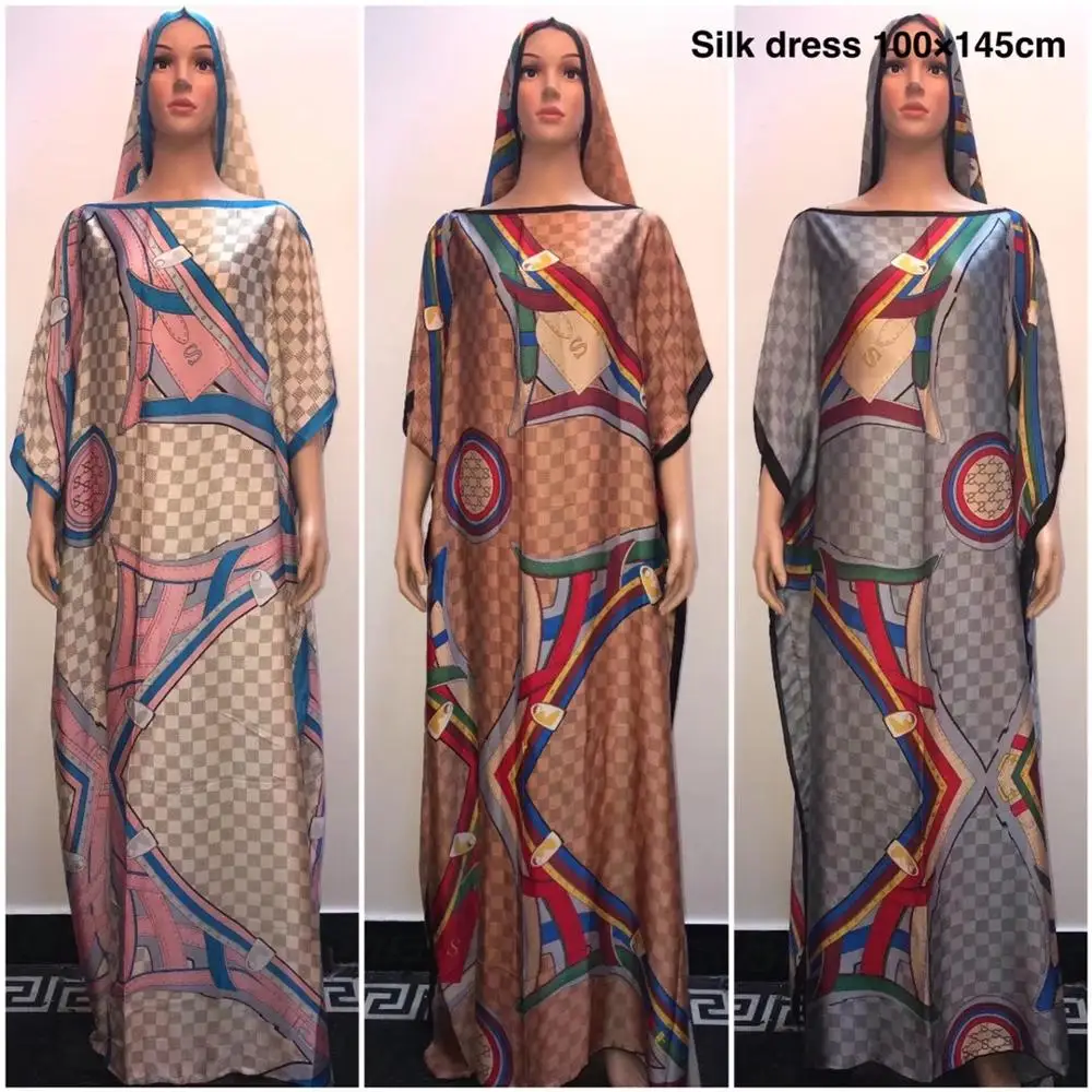 Increíble impreso Kaftan los Vestidos de Seda Populares de Malasia Estilo de las mujeres Musulmanas vestido de seda africanos vestidos para las mujeres 4