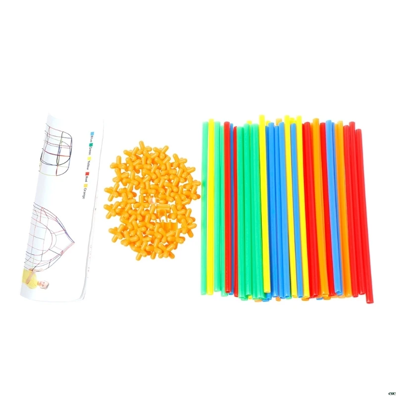 100 piezas de Plástico de colores de Paja Montados en Bloques de Construcción de Juguetes Educativos para Niños 4