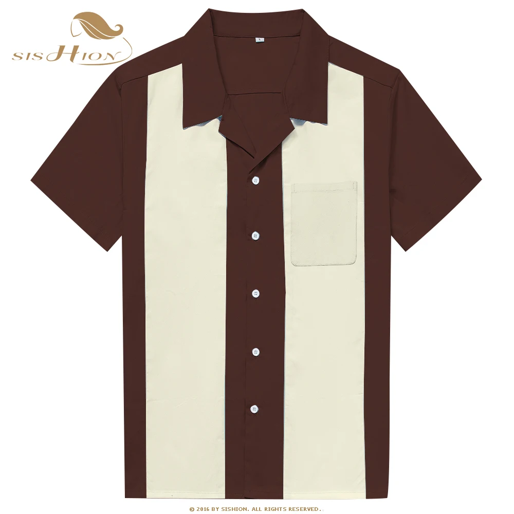 SISHION de Manga Corta de Verano de los Hombres Camisas de ST108 L-3XL Más el Tamaño de Ropa de Hombre Blusa de Algodón de Bolos Vintage Camiseta 4