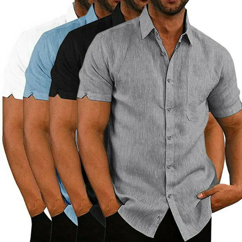 Mens Casual Slim Fit Camisa de Manga Corta Camisetas de Botón de la Pesca Spread Collar Llanura de Verano de la parte Superior de la camiseta 4