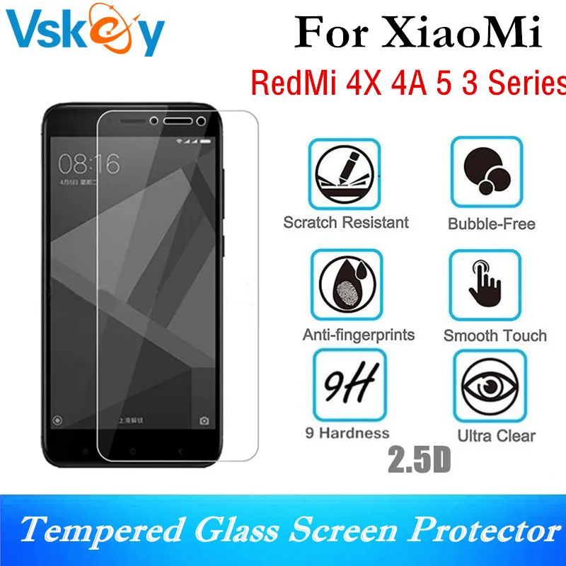 VSKEY 10pcs 2.5 D Vidrio Templado Para Xiaomi Redmi 4X 4A 3x 3 Protector de Pantalla Anti-Shatter Film Protector 4