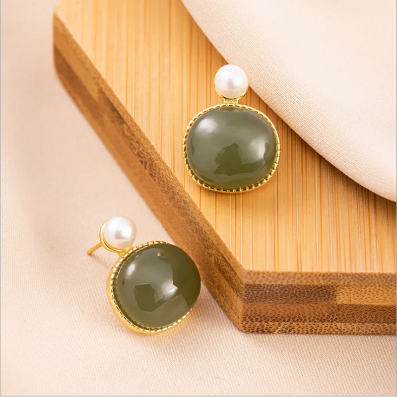 Uglyless Real de las Piedras preciosas Naturales de Jade Verde Aretes para las Mujeres Minimalista en Blanco Aretes de Perlas Aretes de Plata 925 E1794 4
