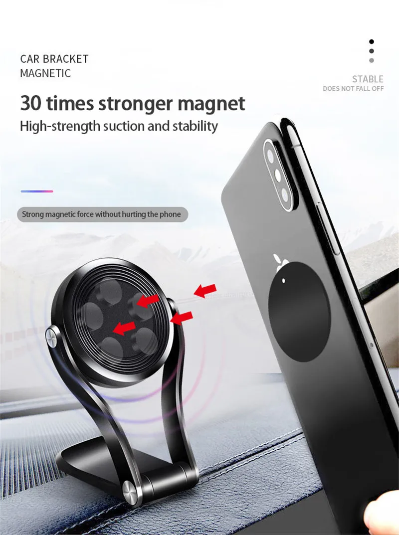 TKEY Magnético de teléfono para Coche Titular de 360 Giratorio Plegable Imán Fuerte Soporte Para el Iphone Samsung S20 Xiaomi Huawei Montaje Universal 4