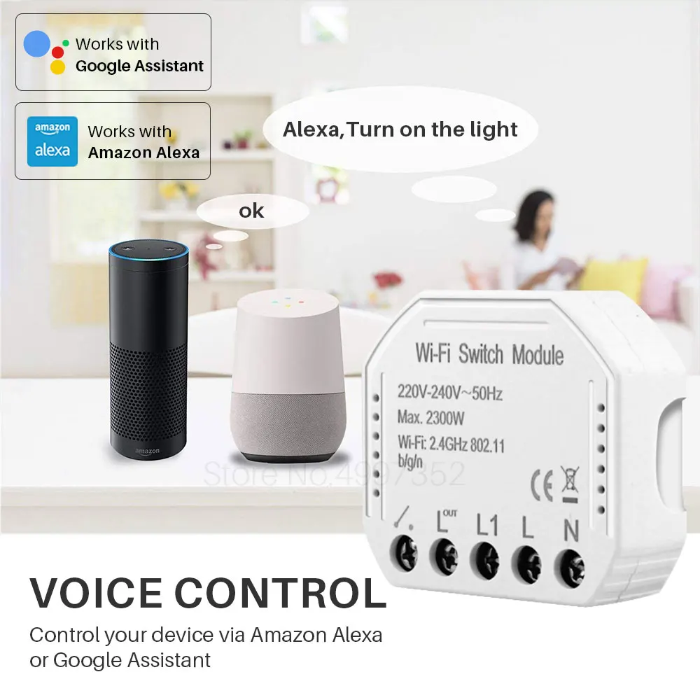 DIY WiFi Interruptor Interruptor de Automatización de Módulo de Interruptor de la Luz de WiFi Tuya la Vida Inteligente de la APLICACIÓN de Control Remoto Compatible con Alexa Echo principal de Google 4