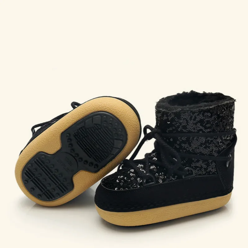 SWONCO Padre-Niño Botas de Nieve del Tobillo Hembra Caliente Zapatos de Invierno 2019 de la Felpa de Piel Vendaje Espacio de Tobillo Botas Mujer Zapatos de Plataforma 4