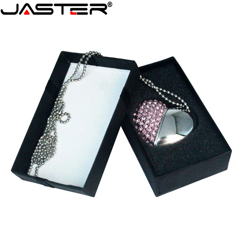 JASTER Flash USB 2.0 Unidad de Cristal de Corazón de amor +cuadro de la impulsión de la pluma de la piedra preciosa 4G/ 8G/ 16G/ 32G /diamante memory stick regalo de boda 4