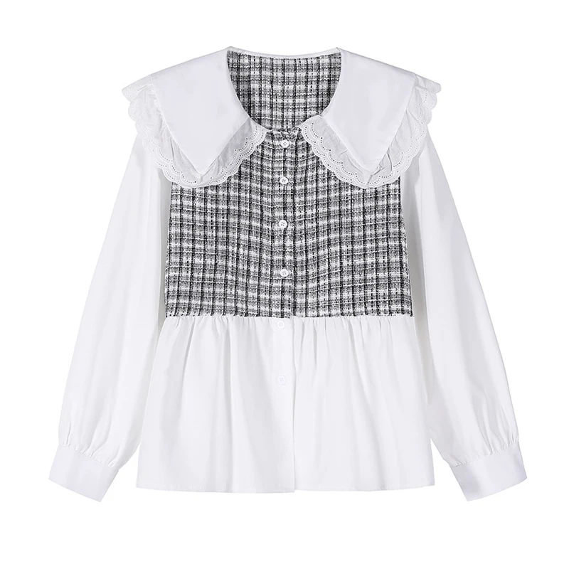 Blusa blanca de las Mujeres de Otoño de Manga Larga de Algodón de Mujer Tops y Blusas de cuello Peter pan de la Camisa de la Chica Suelta Casual de las Señoras Blusas 4