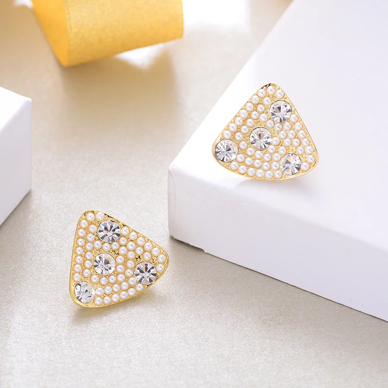 Shineland Elegante de Lujo Simulado Perla Cristal Triángulo Pendientes del Perno prisionero para las Mujeres Geométrica de Metal Brincos de la Moda de Joyería de Regalo 4