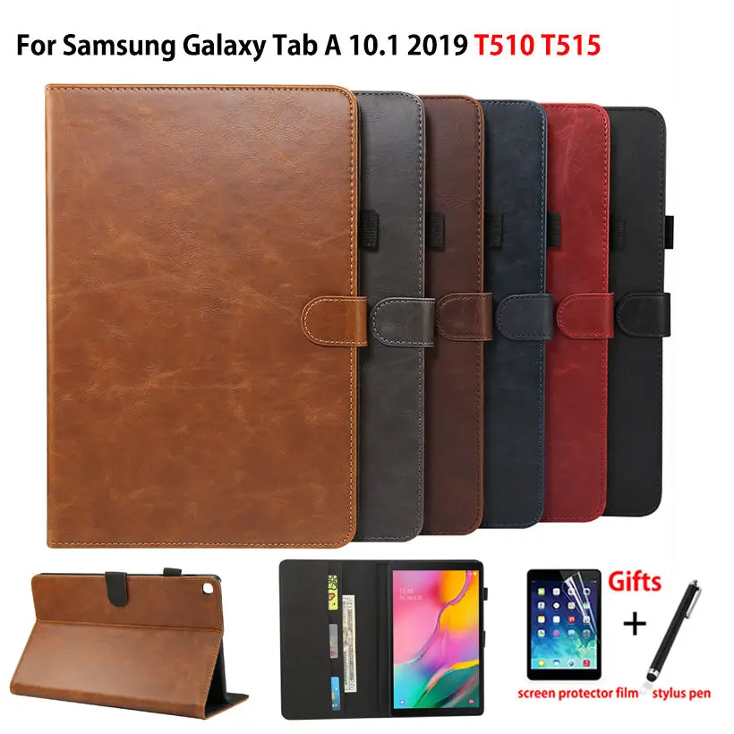 Estuche de lujo Para Samsung Galaxy Tab 10.1 2019 T510 T515 SM-T510 Cubierta de la Funda de la Tableta de la PU del Soporte del Cuero de Shell Capa +Película+Lápiz 4