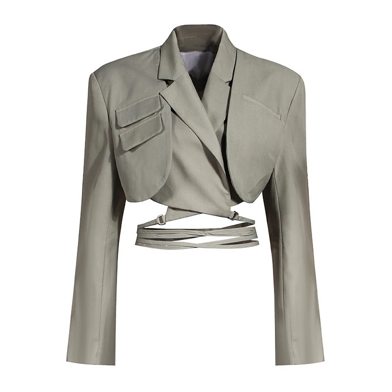 Encaje corto mujer chaquetas de cintura Alta falda asimétrica de Dos piezas traje de abrigo de las mujeres del otoño 2020 guarniciones de la Calle 4
