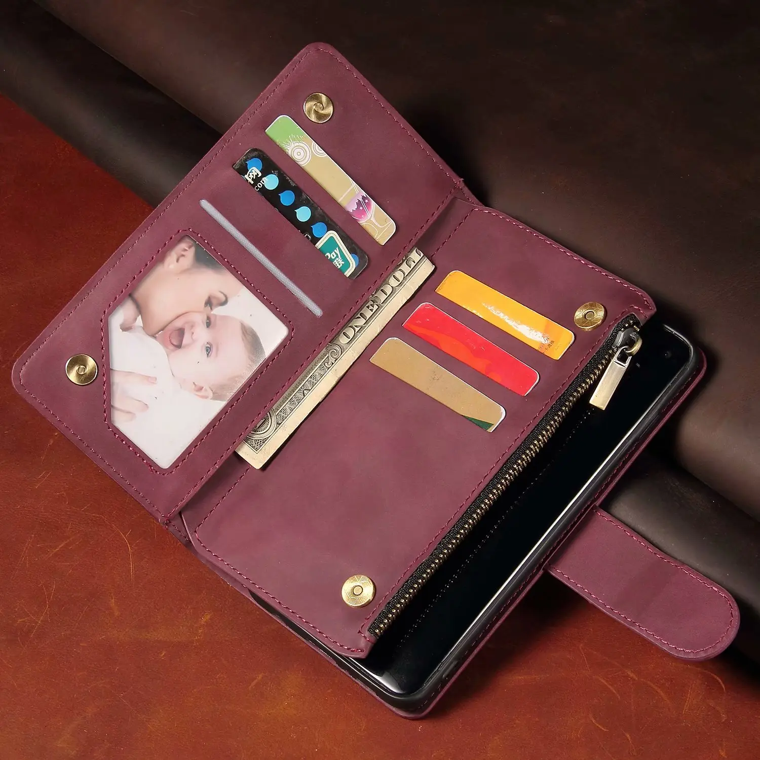De lujo Cartera de Cuero Para LG P6 M700A Caso Magnético de la Cremallera del Monedero Móvil Retro Flip Wallet Tarjeta de la Cubierta del Soporte del LeatherV 4