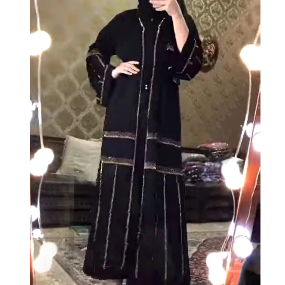 2020 Nuevo Dubai Negro Abaya Bangladesh Largo Hiyab Vestido De Noche De Las Mujeres Kimono Cardigan Islámica Ropa Chilaba Caftán Marocain 4