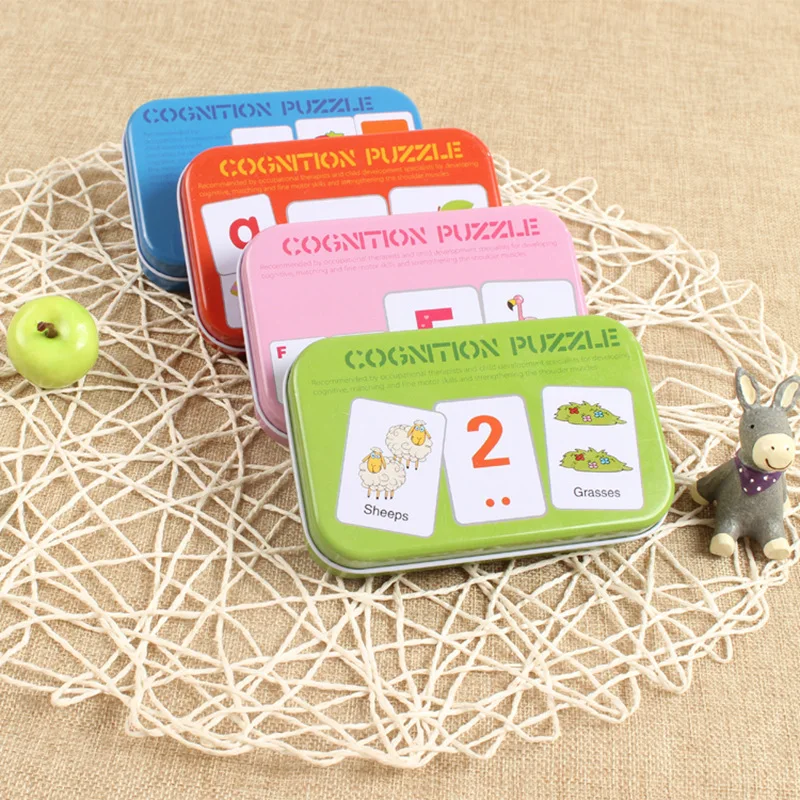 La primera Educativo Montessori Alfabeto inglés de la Forma Animal, Juego de Rompecabezas de la Tarjeta de Juguetes para el Hierro Paquete de la Caja de Puzzle en 3D juguetes 4