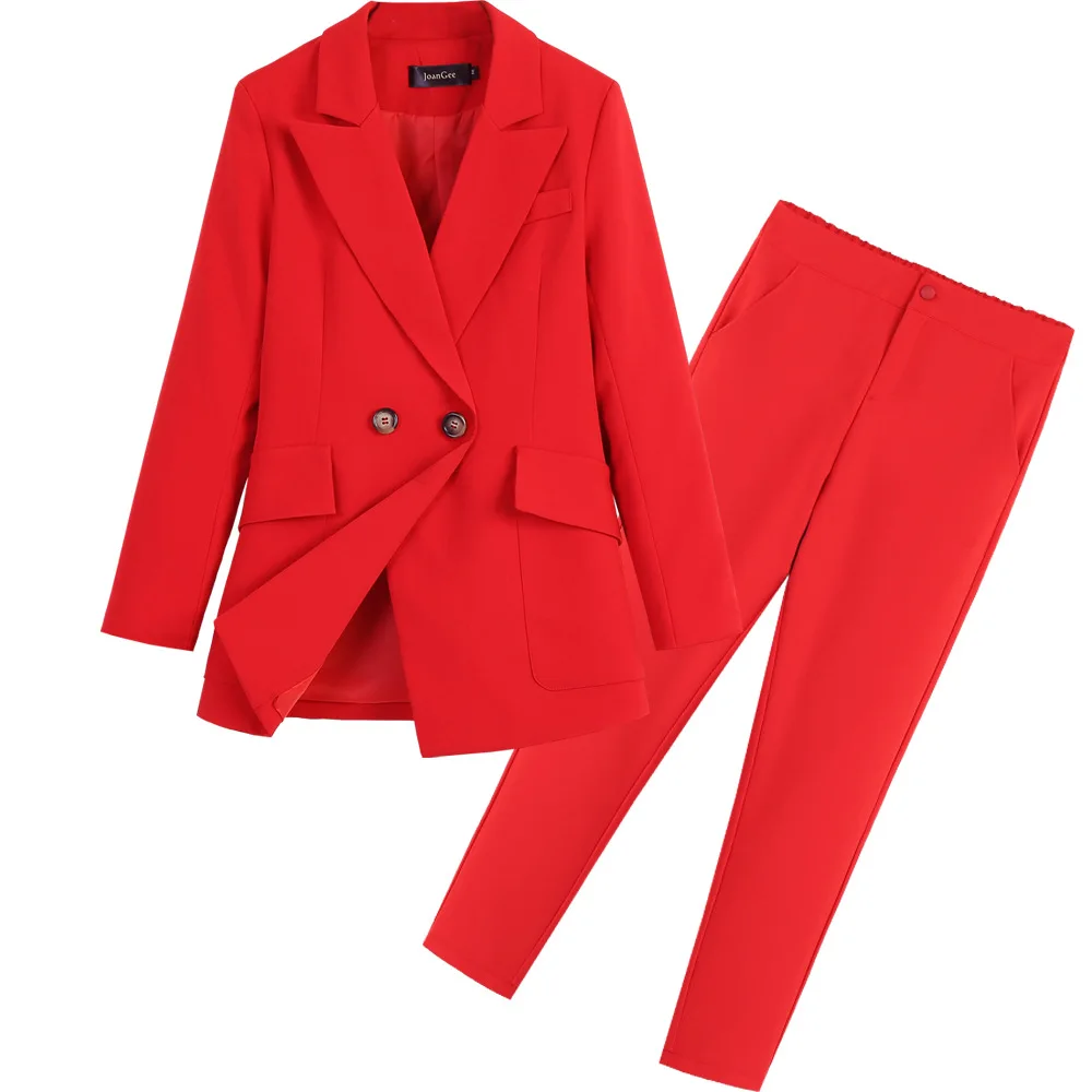 Las mujeres trajes de primavera y otoño desgaste profesional de gran tamaño traje rojo traje de las mujeres de dos piezas sueltas de la capa de la mujer se adapte a establecer 2pieces 4