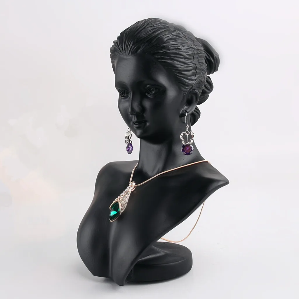 Resina de color negro 3D Maniquí busto de la Figura de Dama de Exhibición del Collar del Pendiente de la Joyería 4