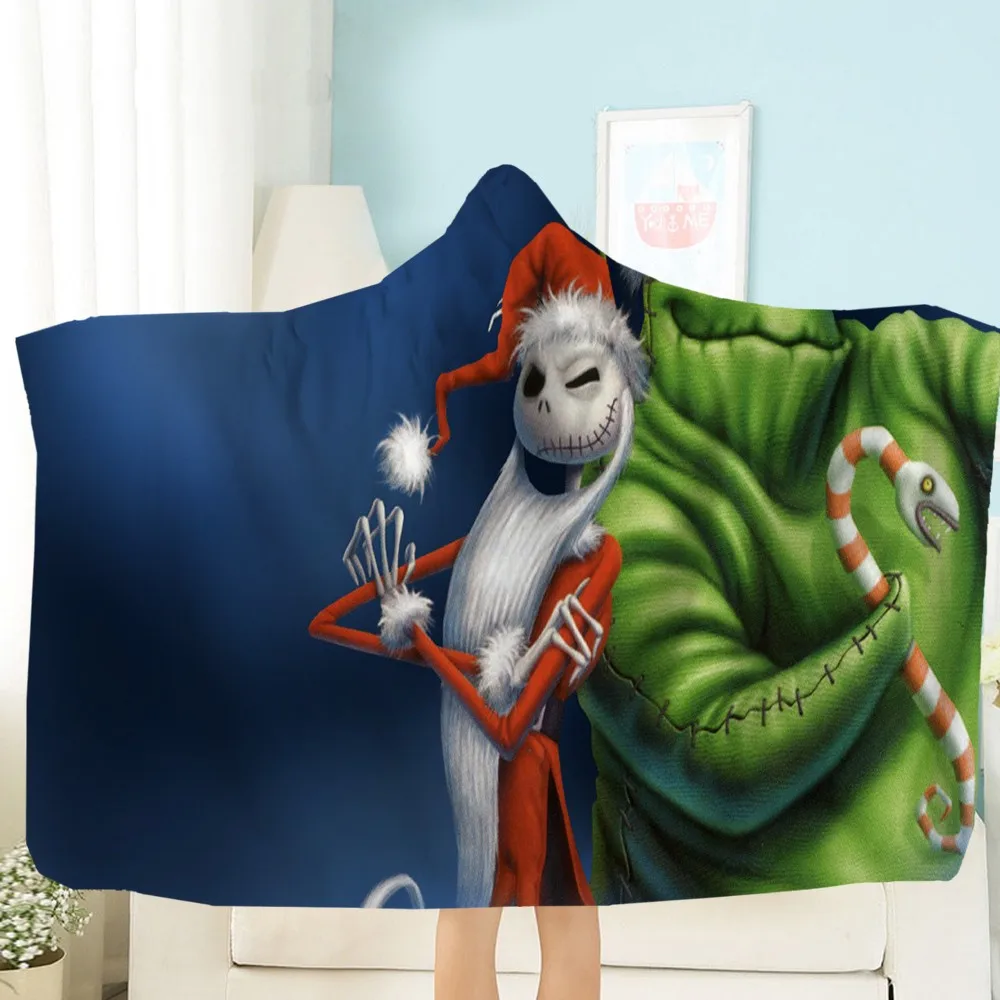 La Pesadilla Antes de Navidad con Capucha de la Manta de la Impresión 3D de la Película Manta de Picnic Portátil Manta de dibujos animados Jack Tirar de la Manta 4