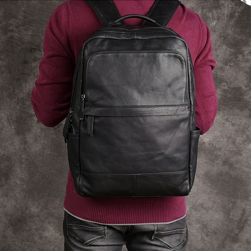 AETOO Hombres de la moda mochila bolsa de hombro masculino de cuero coreano bolsa de viaje de cuero negro de la personalidad casual male bolsa 4