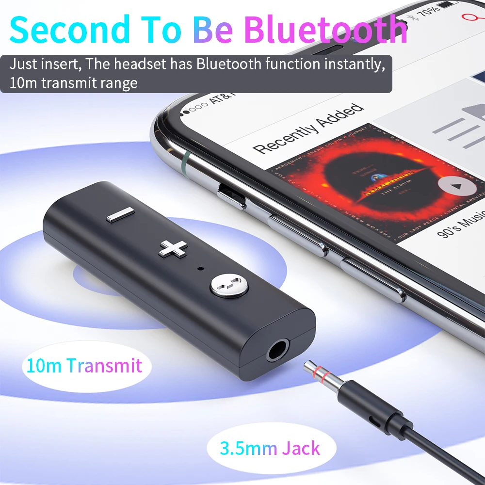 Essager Bluetooth 5.0 Receptor Para Jack de 3,5 mm para Auriculares Adaptador Inalámbrico Bluetooth Aux de Audio Transmisor de Música Por Auriculares 4