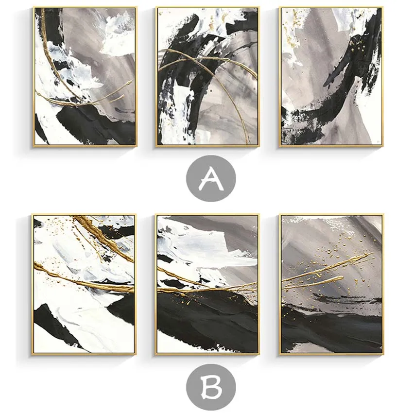 De estilo nórdico 3 piezas combinación hechos a Mano aceite de la pintura abstracta en blanco y negro de paisajes de la pared de la casa decoartion para la sala de estar 4