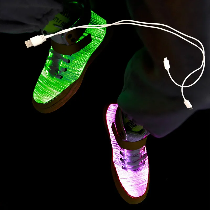 Tamaño 36-46 Nuevo Verano Otoño Led de Fibra Óptica de Zapatos para chicas chicos hombres mujeres de Recarga USB brillantes Zapatillas de deporte Hombre light up shoes 4