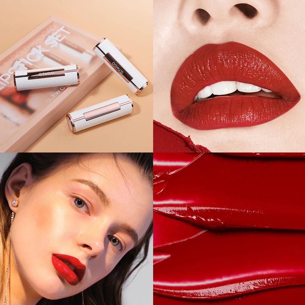 O. DOS.S Moda el Maquillaje lápiz de labios de Mujer Sexy Lip Stick kit de Regalo de Alta Calidad Impermeable barras de Labios Mate de Cosméticos Conjunto de 3 Colores 4