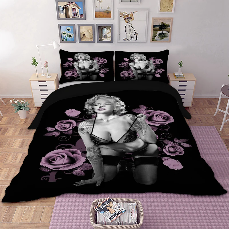 Sexy 3d Marilyn Monroe juego de Cama funda de Edredón de Cama Conjunto Camas queen king size textiles para el hogar 4