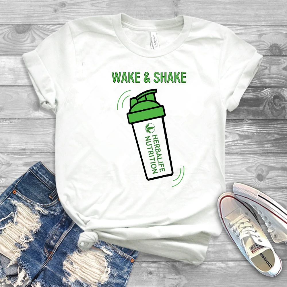 Wake & Shake de Nutrición de Herbalife Camisa Divertida de Herbalife T-shirt de las Mujeres Casual Tops Entrenamiento Camisetas, Además de Tamaño de Harajuku Camisa 4
