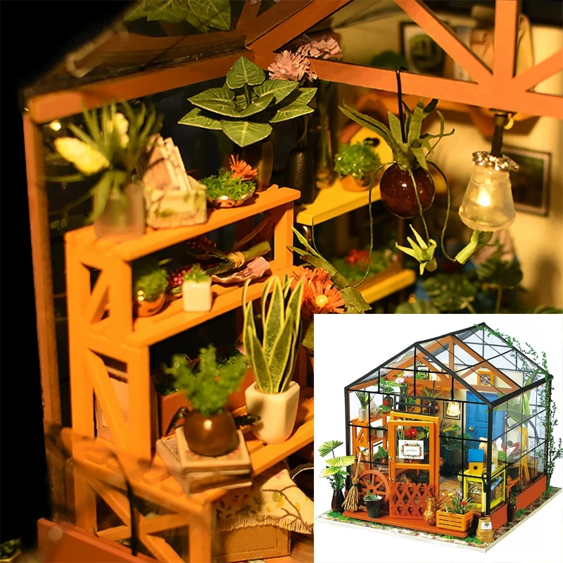 BRICOLAJE de Madera de la Flor de la casa en Miniatura casa de Muñecas 3D LED Mini Kit de casa de Muñecas Con Muebles Kit de Luz Creativo Regalo de Navidad 4