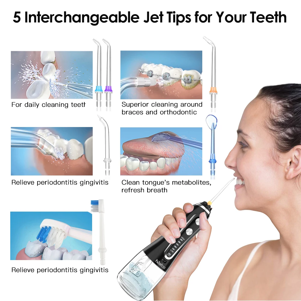 5 Modos de Portátil de 300 ml Irrigador Oral USB Recargable Dental irrigador oral Jet Impermeable Irrigador Dental Dientes Limpiador+5 Consejos 4